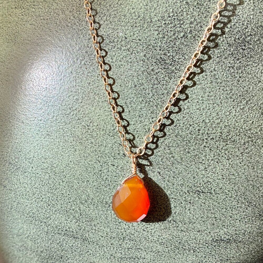 NWT 15" Whiskey Quartz Pendant on 14 KT Gold-Filled Chain Necklace
